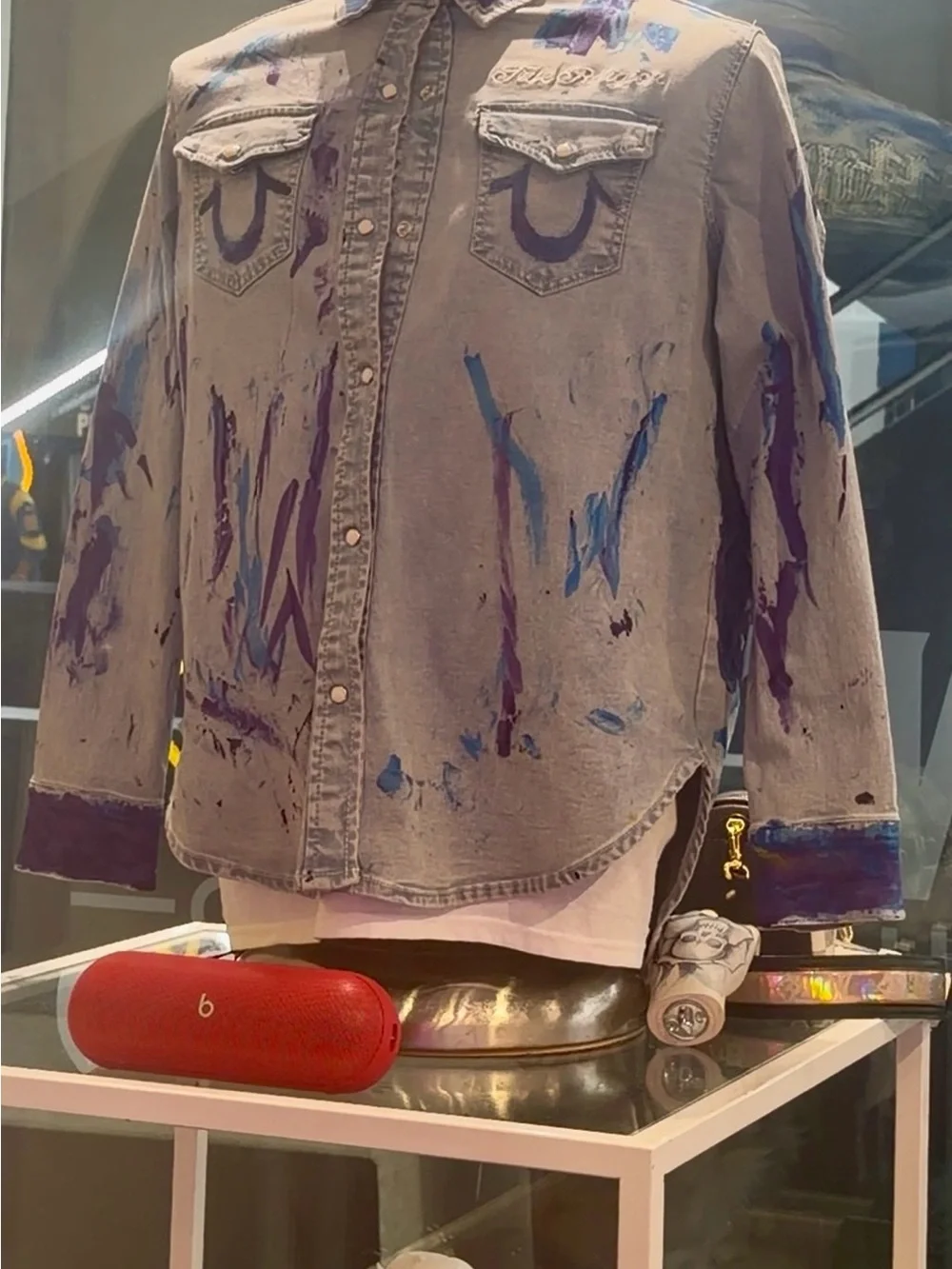 True Religion Multicolor Hand-Painted Denim Jacket with 'King of Pop' Graphic